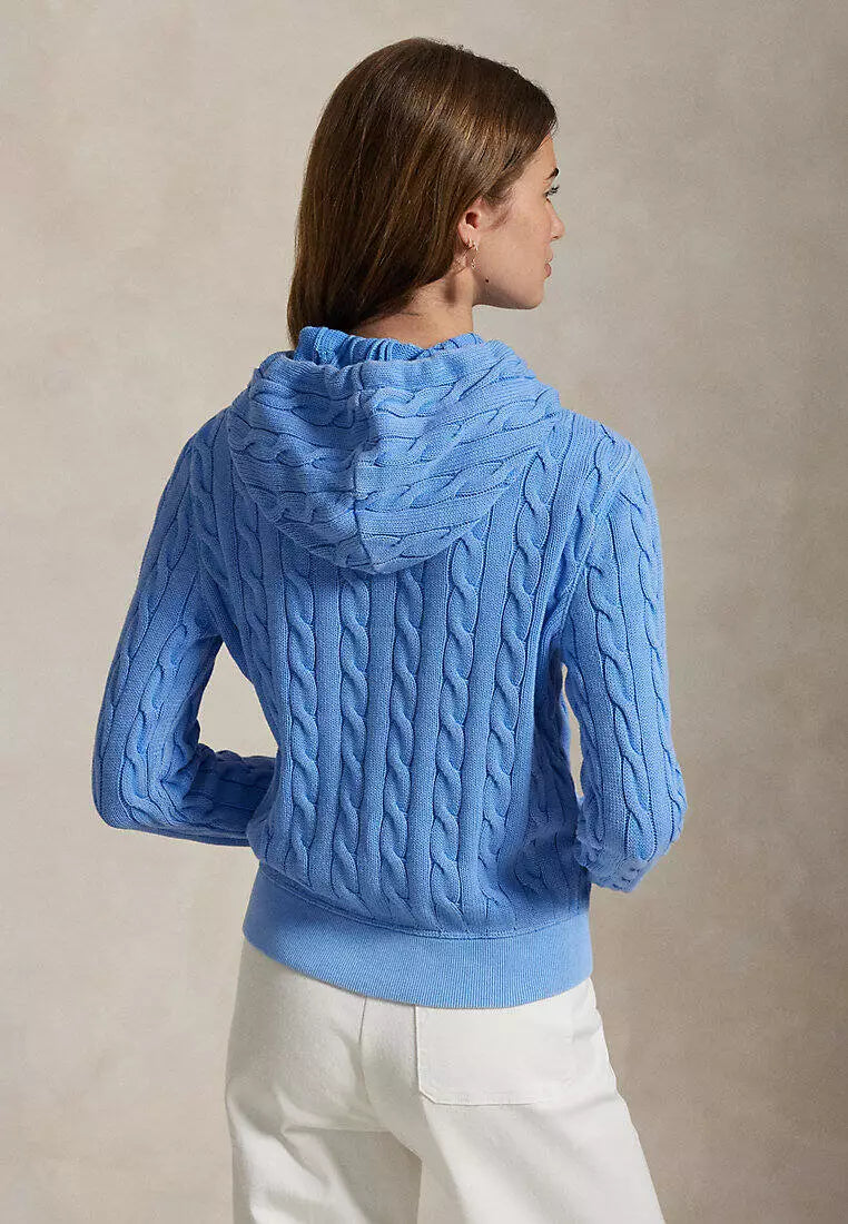 Kapuzensweatjacke aus Baumwolle im Zopfstrick