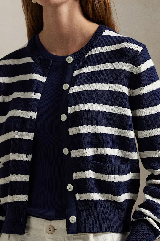 Cardigan aus Baumwolle im Zopfstrick mit Streifen