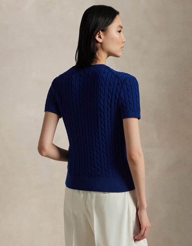 Kurzarm-Cardigan aus Baumwolle im Zopfstrick